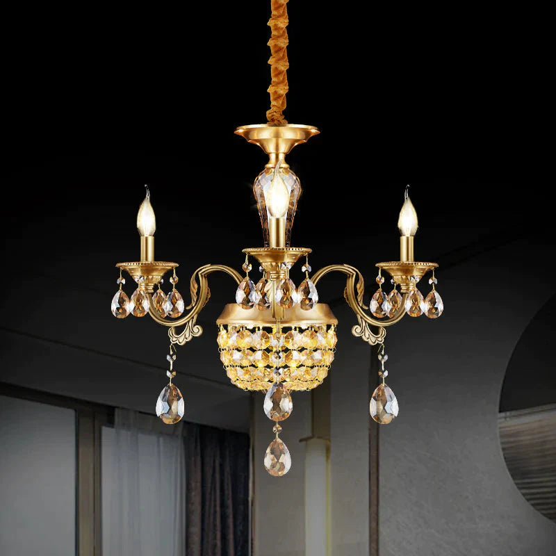 3/5 Heads Chandelier Lamp Traditional Candlestick Clear/Amber Crystal Accents Suspension Pendant