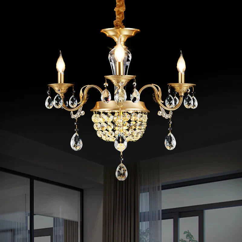 3/5 Heads Chandelier Lamp Traditional Candlestick Clear/Amber Crystal Accents Suspension Pendant