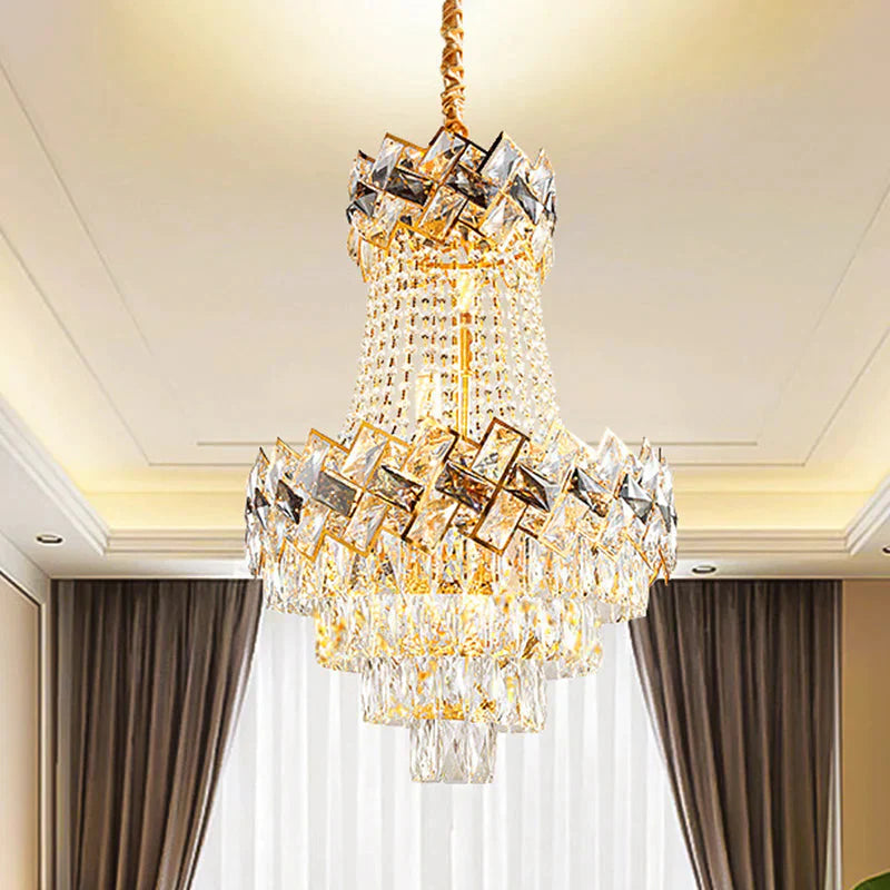 Clear Cut Crystal Blocks Ceiling Lighting Chandelier Gold / 16’