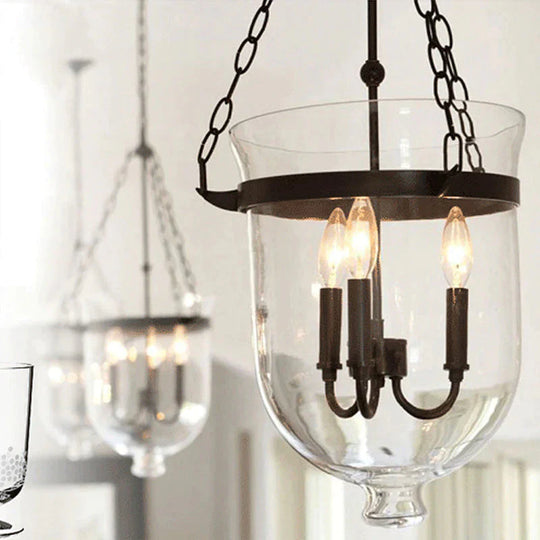 3 - Light Suspension Chandelier Pendant Light With Urn Shade Clear Glass Industrial Dining Room