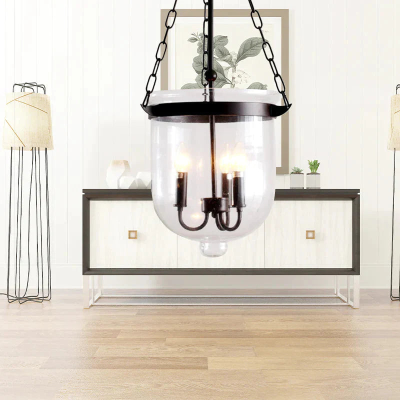 3 - Light Suspension Chandelier Pendant Light With Urn Shade Clear Glass Industrial Dining Room