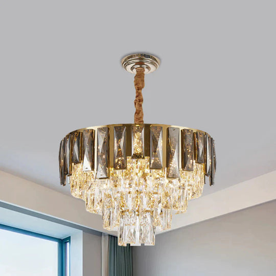 Contemporary Clear And Smoke Beveled Crystal Chandelier With 6 Lights