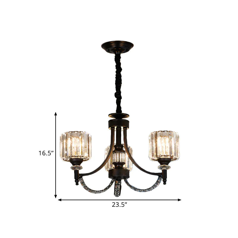 3/6 Bulbs Suspension Light Traditional Cylindrical Shade Clear Crystal Ceiling Chandelier With