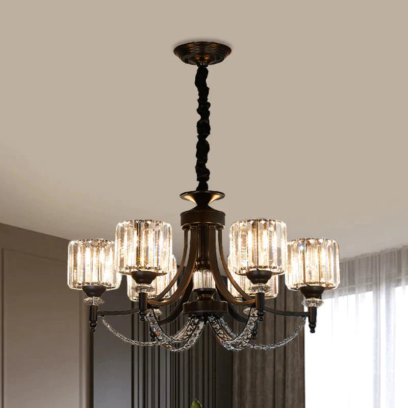 3/6 Bulbs Suspension Light Traditional Cylindrical Shade Clear Crystal Ceiling Chandelier With