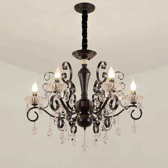 Clear Crystal Candelabra Suspension Pendant Traditional 6/8 Bulbs Parlor Chandelier With Droplets