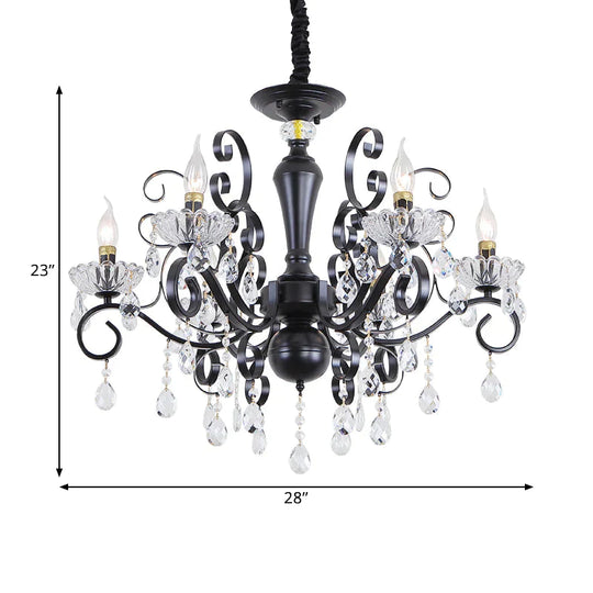 Clear Crystal Candelabra Suspension Pendant Traditional 6/8 Bulbs Parlor Chandelier With Droplets