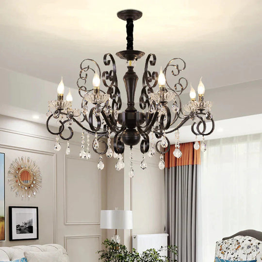 Clear Crystal Candelabra Suspension Pendant Traditional 6/8 Bulbs Parlor Chandelier With Droplets