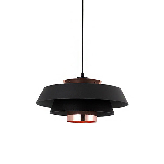 3 - Tier Retro Drum Style Ceiling Fixture In Black For Restaurant Pendant Lighting