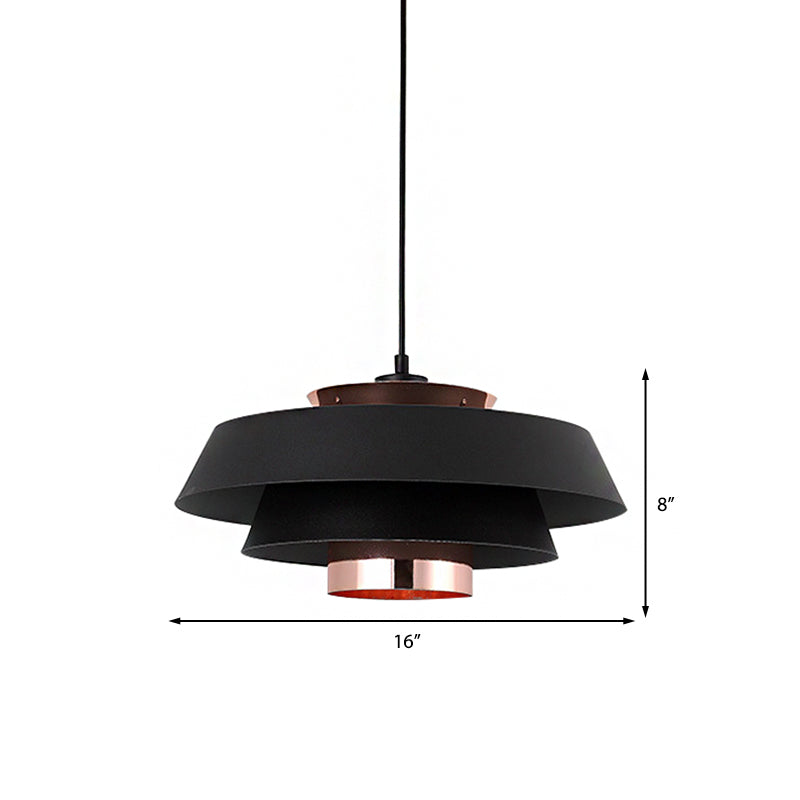 3 - Tier Retro Drum Style Ceiling Fixture In Black For Restaurant Pendant Lighting