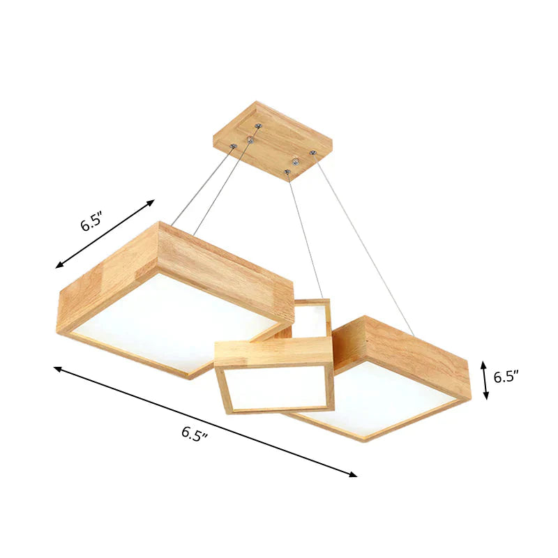 Modern Rhombus/Square Led Chandelier Pendant Wooden 3 - Light Bedroom Ceiling Lamp In Warm/White