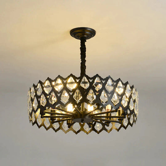 Black Cutouts Ceiling Hanging Light Modern Crystal - Encrusted 16’/21.5’ Wide 6/9 Bulbs Dining