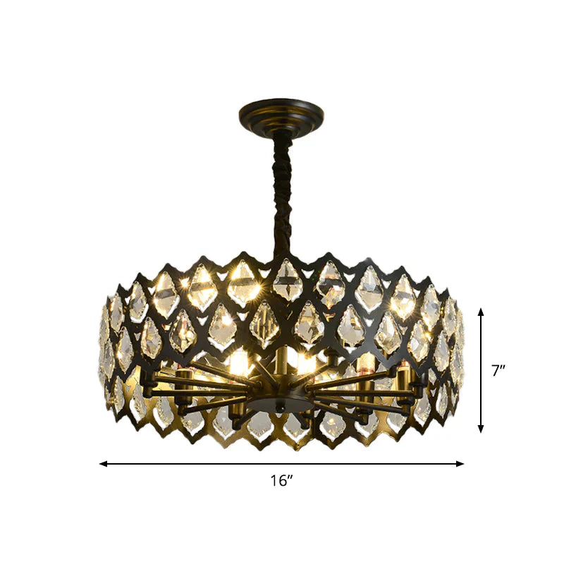 Black Cutouts Ceiling Hanging Light Modern Crystal - Encrusted 16’/21.5’ Wide 6/9 Bulbs Dining