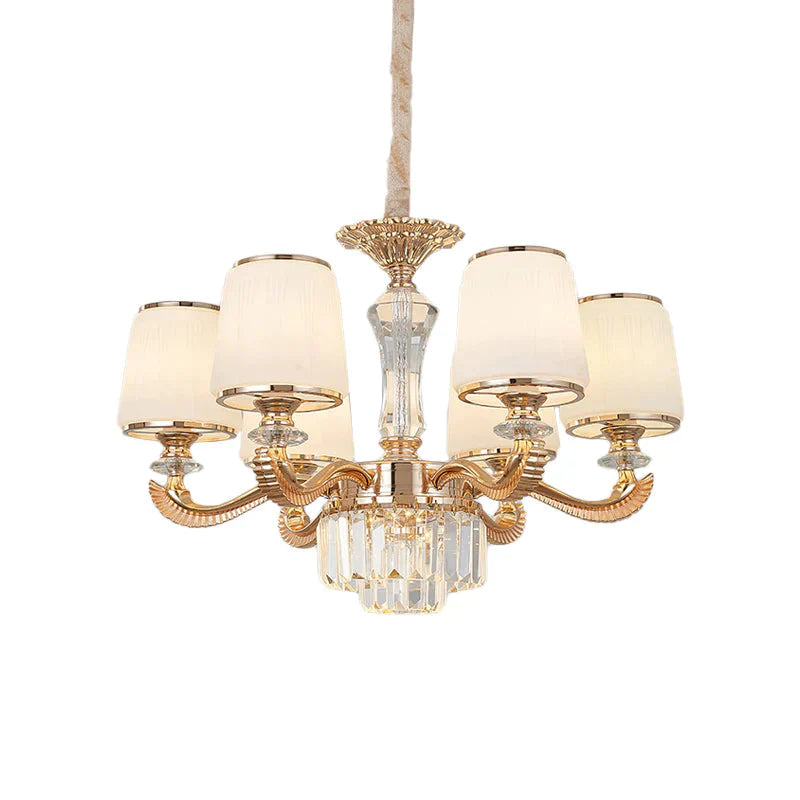 6/8 - Light Ceiling Chandelier Traditional Parlor Hanging Lamp With Tapered Milk Glass Shade In Gold