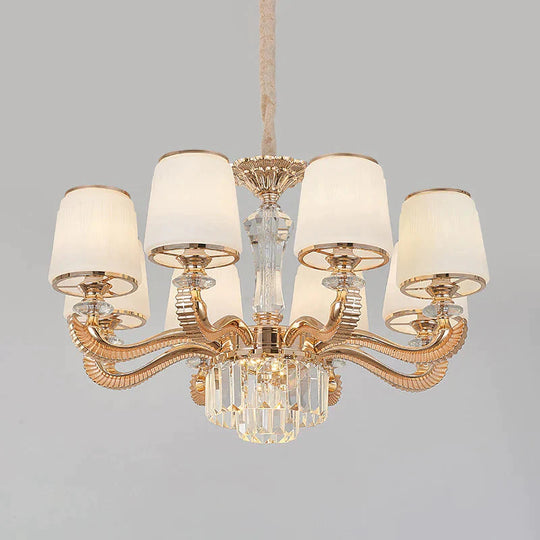 6/8 - Light Ceiling Chandelier Traditional Parlor Hanging Lamp With Tapered Milk Glass Shade In Gold