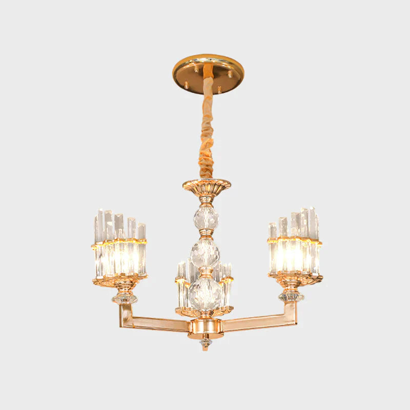 Gold Half - Shade Chandelier Modern Crystal Rod 3/6 Lights Living Room Hanging Pendant