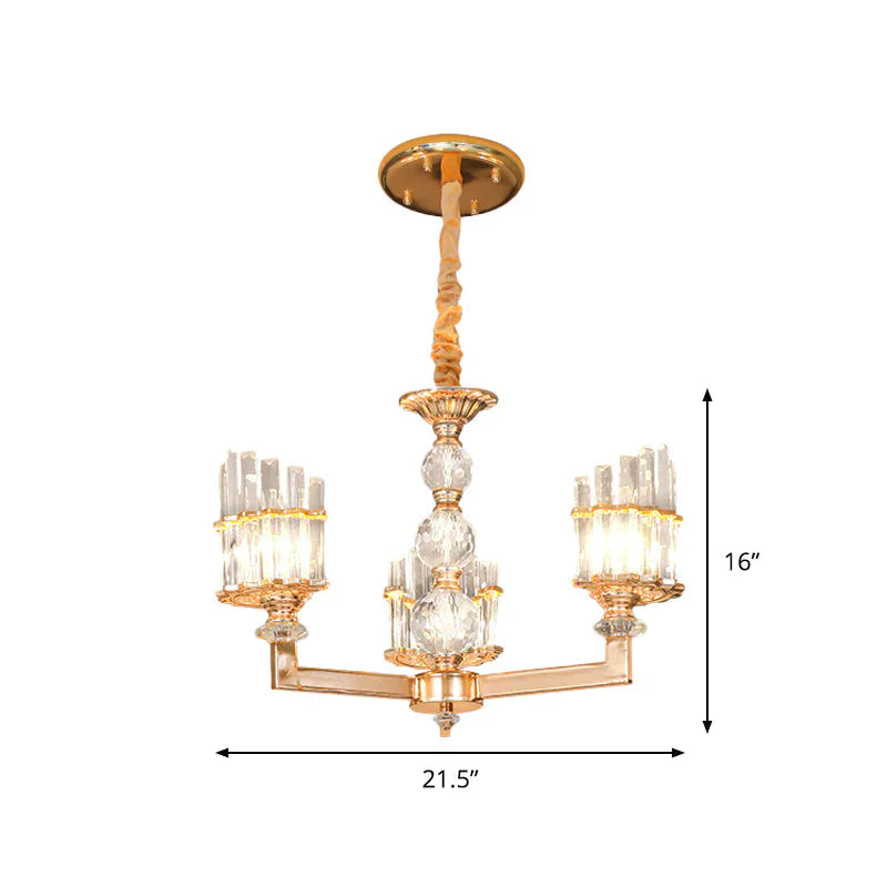 Gold Half - Shade Chandelier Modern Crystal Rod 3/6 Lights Living Room Hanging Pendant
