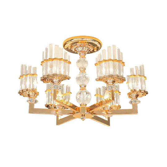 Gold Half - Shade Chandelier Modern Crystal Rod 3/6 Lights Living Room Hanging Pendant