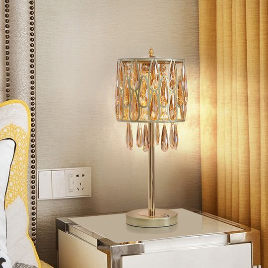 Adalyn - Contemporary Metal Nightstand Lamp With Crystal Raindrops Encrusted.