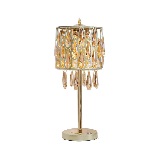 Adalyn - Contemporary Metal Nightstand Lamp With Crystal Raindrops Encrusted.