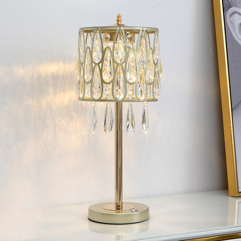 Adalyn - Contemporary Metal Nightstand Lamp With Crystal Raindrops Encrusted. Champagne