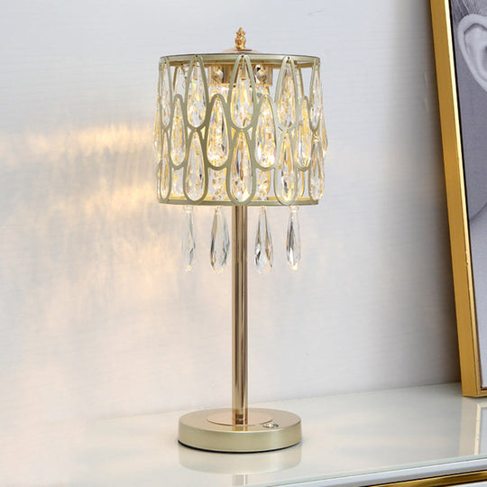 Adalyn - Contemporary Metal Nightstand Lamp With Crystal Raindrops Encrusted. Champagne