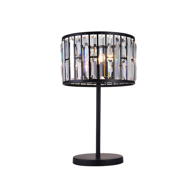 Giulia - Stylish Gold/Black 1 Bulb Nightstand Lamp Modern Crystal Blocks Embedded Cylinder Table