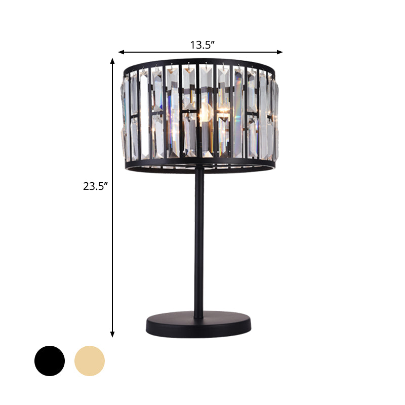 Giulia - Stylish Gold/Black 1 Bulb Nightstand Lamp Modern Crystal Blocks Embedded Cylinder Table