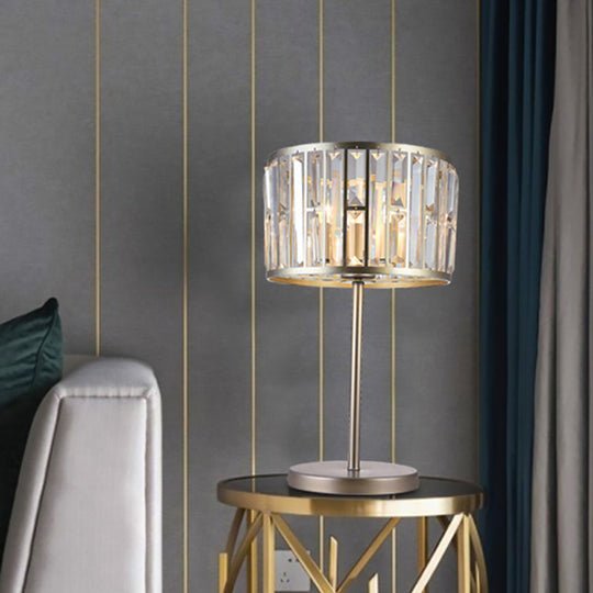 Giulia - Stylish Gold/Black 1 Bulb Nightstand Lamp Modern Crystal Blocks Embedded Cylinder Table