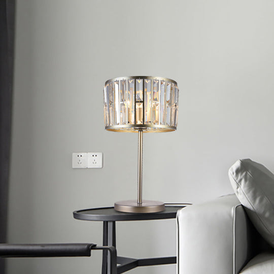 Giulia - Stylish Gold/Black 1 Bulb Nightstand Lamp Modern Crystal Blocks Embedded Cylinder Table