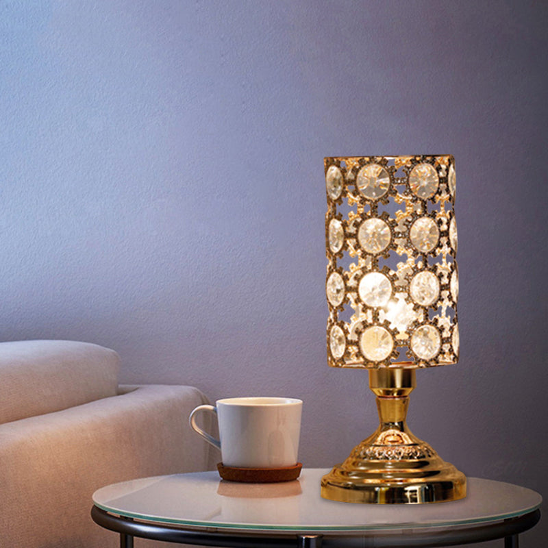 Viola - Modernism 1 Bulb Table Light With Crystal - Encrusted Shade Gold Tapered/Cylinder Reading