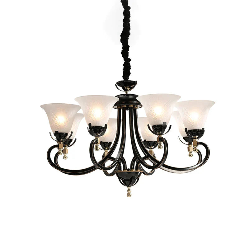 5/8 - Bulb Flared Ceiling Chandelier Retro Black Cream Glass Pendant Lighting Fixture For Restaurant