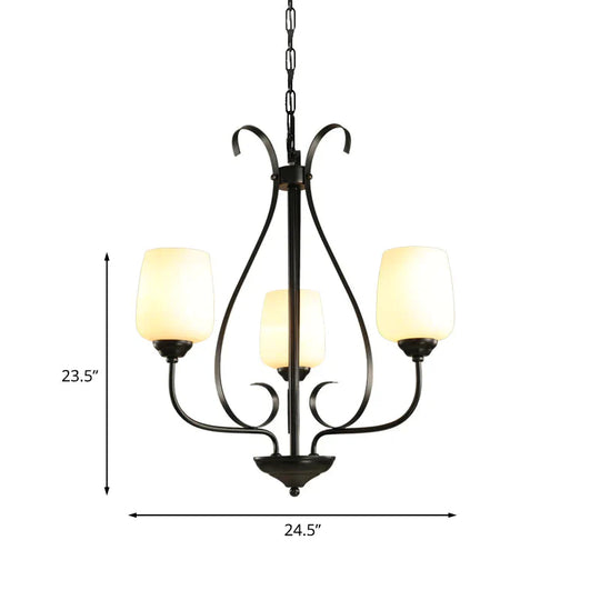 Cream Glass Tulip Chandelier Lamp Vintage 3/6/8 Bulbs Dining Room Pendant In Black With Raindrop
