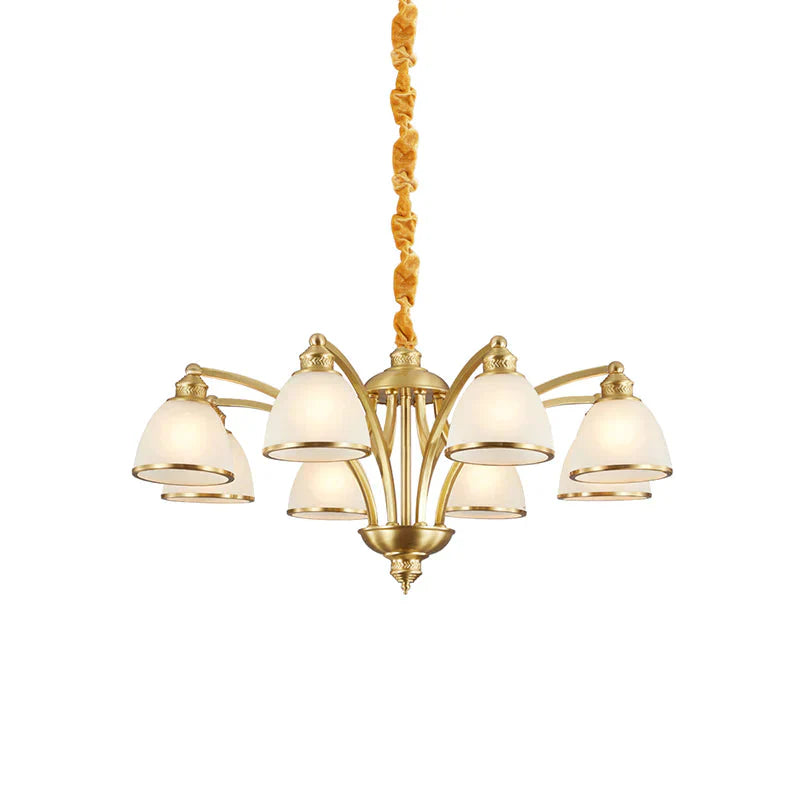 Bowl Ivory Glass Chandelier Lamp Colonial 3/5/8 Bulbs Living Room Down Lighting Pendant In Gold