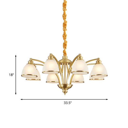 Bowl Ivory Glass Chandelier Lamp Colonial 3/5/8 Bulbs Living Room Down Lighting Pendant In Gold