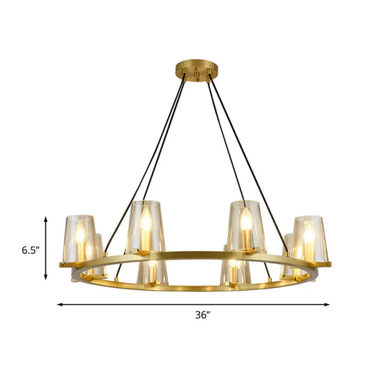 6/8 - Bulb Cone Hanging Chandelier Colonialist Gold Clear Glass Pendant Lighting With Round Design