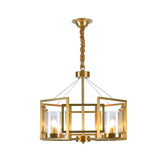 Luxury Cylinder Chandelier Pendant Light 4/6 - Head Clear Glass Hanging Lamp In Gold With Rectangle