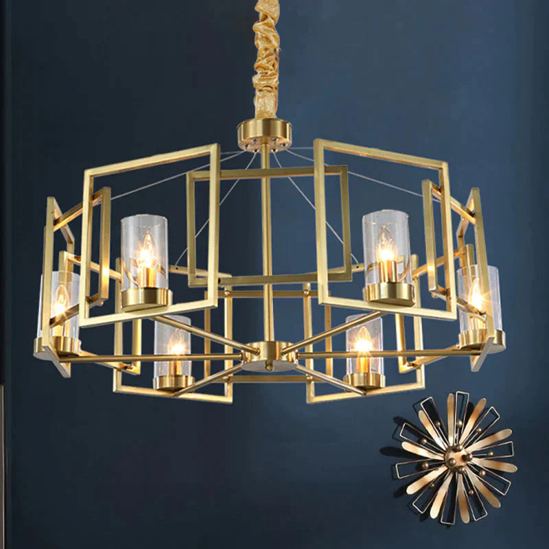 Luxury Cylinder Chandelier Pendant Light 4/6 - Head Clear Glass Hanging Lamp In Gold With Rectangle