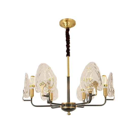 Heart - Shaped Bedroom Pendant Chandelier Colonial Clear Prismatic Glass 6/8 Bulbs Black And Gold