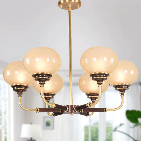 Ball Frosted Glass Ceiling Chandelier Colonial 3/6 Heads Dining Room Pendant Light In Black And