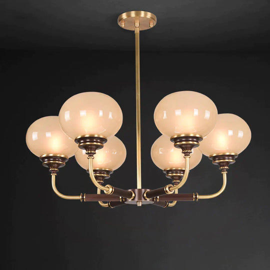 Ball Frosted Glass Ceiling Chandelier Colonial 3/6 Heads Dining Room Pendant Light In Black And Gold