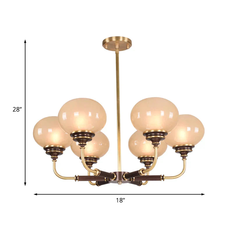 Ball Frosted Glass Ceiling Chandelier Colonial 3/6 Heads Dining Room Pendant Light In Black And Gold