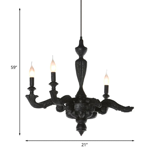 3/6 - Bulb Candlestick Chandelier Light Traditional Black Resin Pendant Lighting Fixture For Living