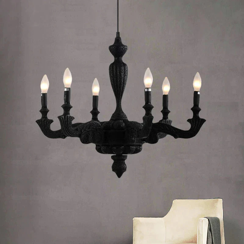 3/6 - Bulb Candlestick Chandelier Light Traditional Black Resin Pendant Lighting Fixture For Living