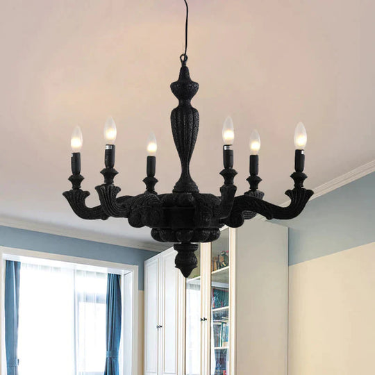 3/6 - Bulb Candlestick Chandelier Light Traditional Black Resin Pendant Lighting Fixture For Living