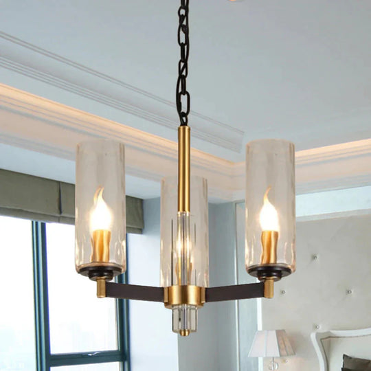 Vintage Cylinder Chandelier Lighting Fixture 3/5/6 Bulbs Clear Water Glass Pendant Lamp In Black