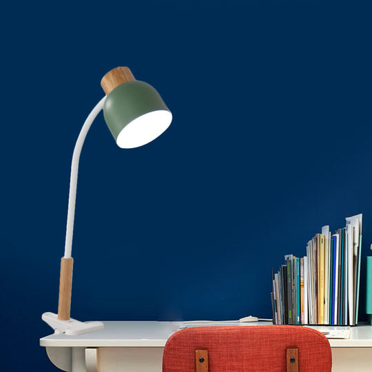 Aldhibah - Nordic Style Studio Clamp Desk Lamp: Green/White & Wood Flexible Arm Green