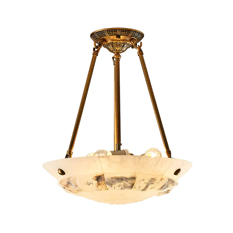 Vintage Patchwork Drum/Bowl Drop Lamp 4 - Head Opal Matte Glass Ceiling Chandelier In Brass For