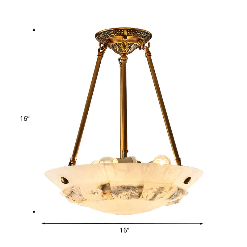 Vintage Patchwork Drum/Bowl Drop Lamp 4 - Head Opal Matte Glass Ceiling Chandelier In Brass For