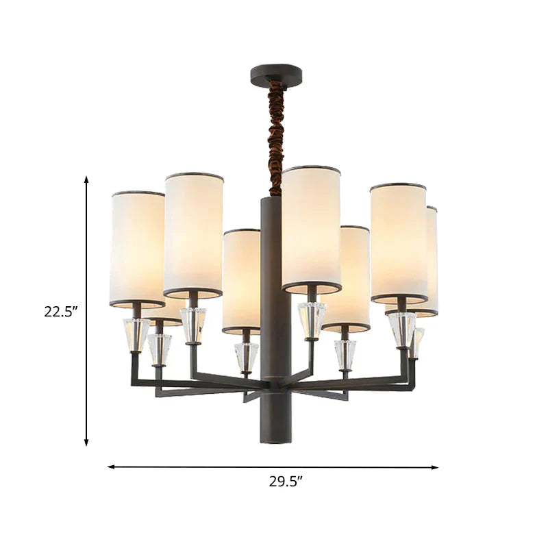 6/8 Heads Fabric Chandelier Lamp Traditional White Column Dining Table Suspension Pendant Light