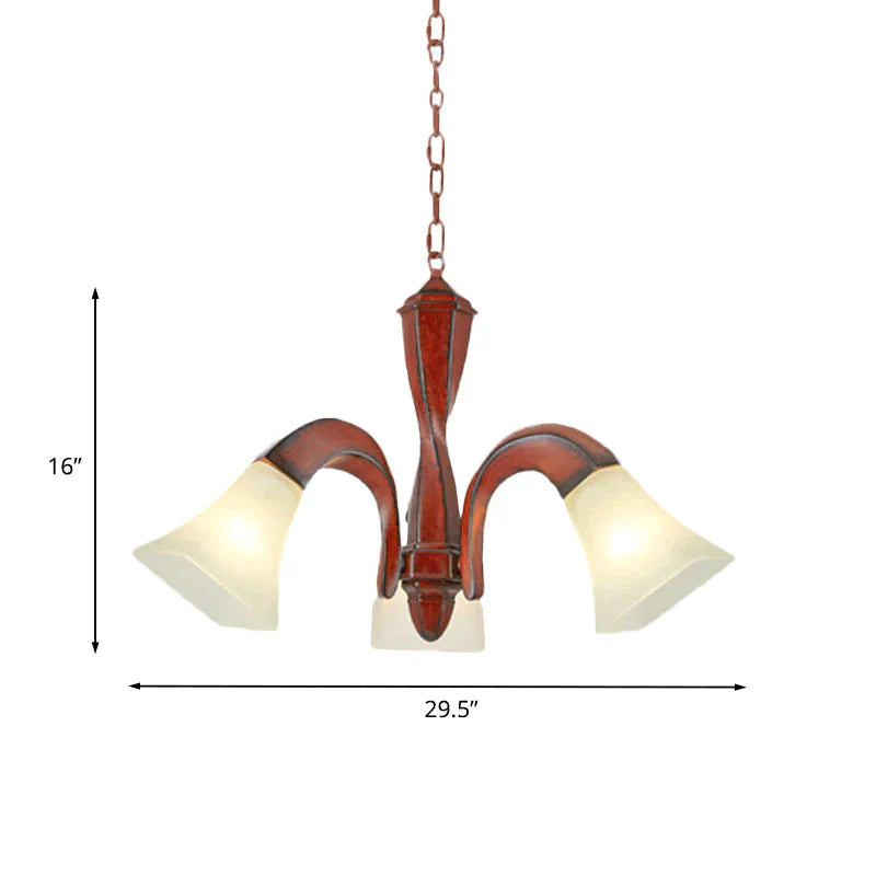 Curving Dining Room Suspension Light Traditional Wood 3 - Light Brown Chandelier With Square Flare